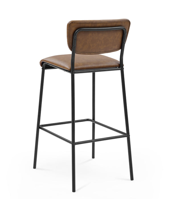 Pu Faux Leather Bar Stools Set of 2, Pub Barstools with Back and Footrest, Brown (18.25"x20“x38.5”）