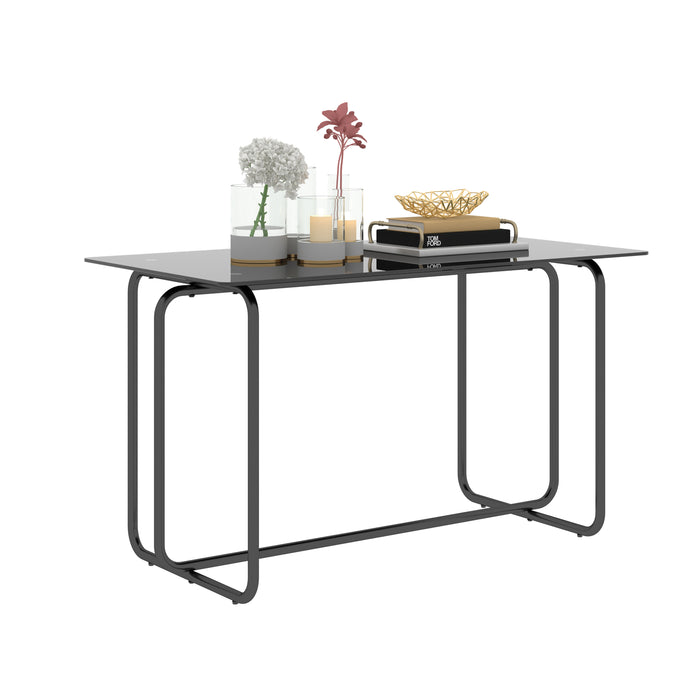 1-piece Rectangle Dining Table with Metal Frame, Tempered Glass , Black