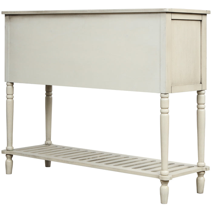 Farmhouse Console Table with Bottom Shelf -Antique Cream