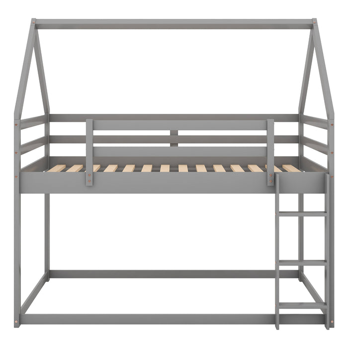 Twin over Twin Low  House Bunk Bed - Gray