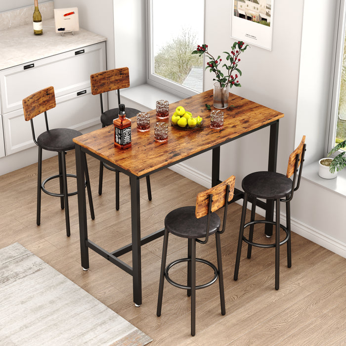 5- Piece Bar Table Set - Rustic Brown