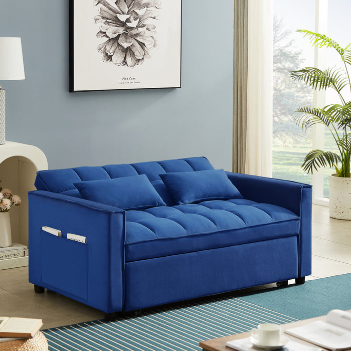 Modern Velvet Convertible Loveseat Sleeper - Blue