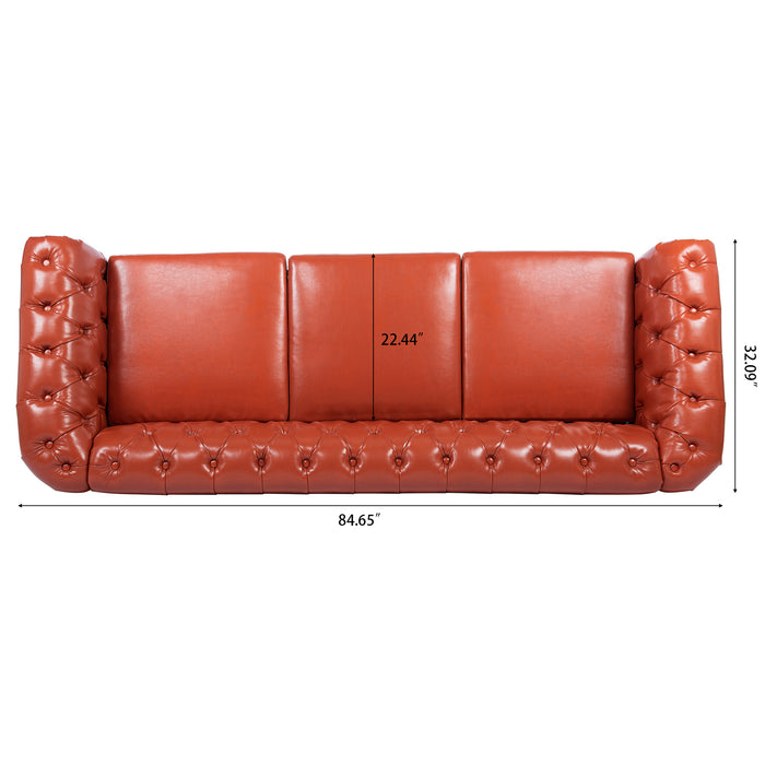 Rolled Arm Chesterfield 3 Seater Sofa - Orange