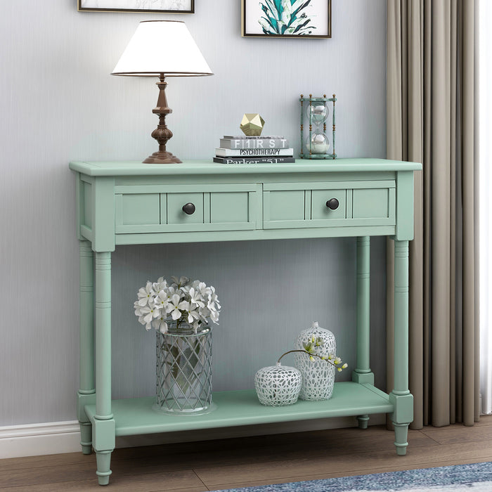 Console Table, Traditional Design with Two Drawers and Bottom Shelf - Retro blue