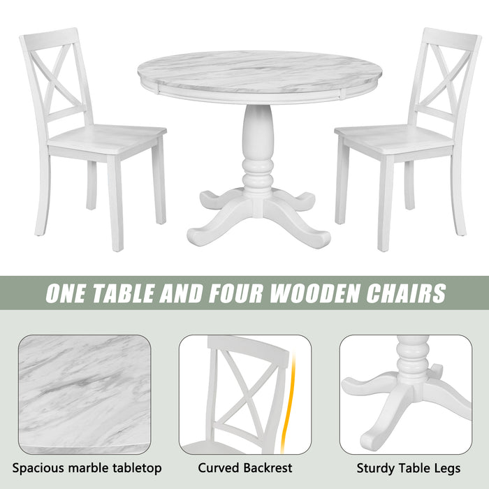 5 Pieces Dining Table and Chairs Set - White