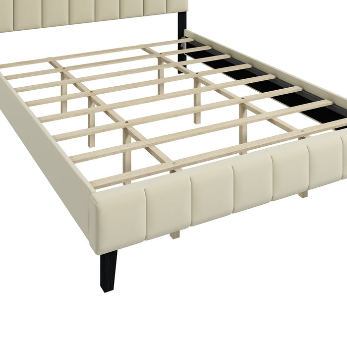 Queen Size Tufted Upholstered Platform Bed with Headboard and Footboard - Ivory