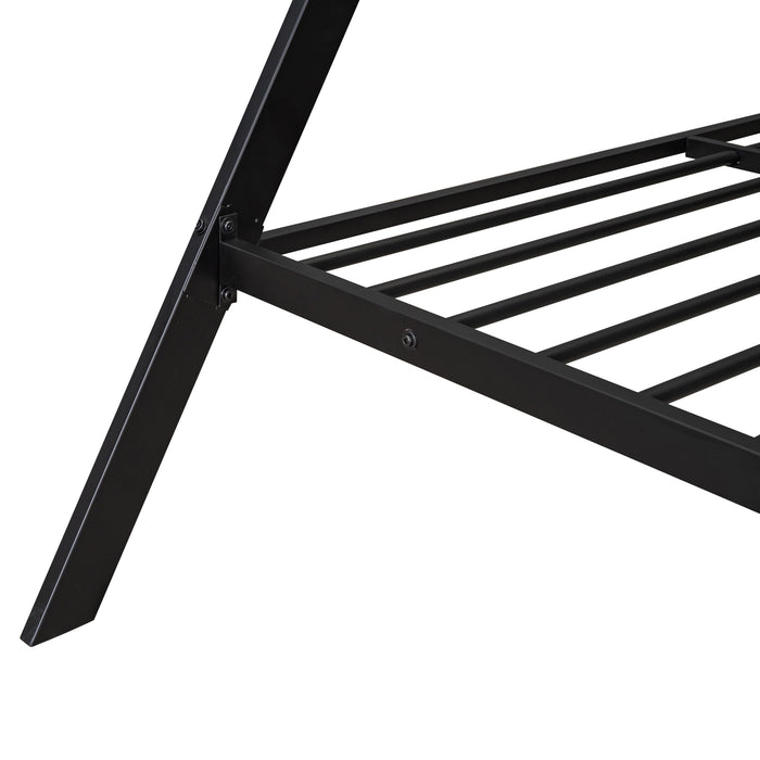 Tent Bed Frame Full Size Metal Floor, No Box Spring Needed Black