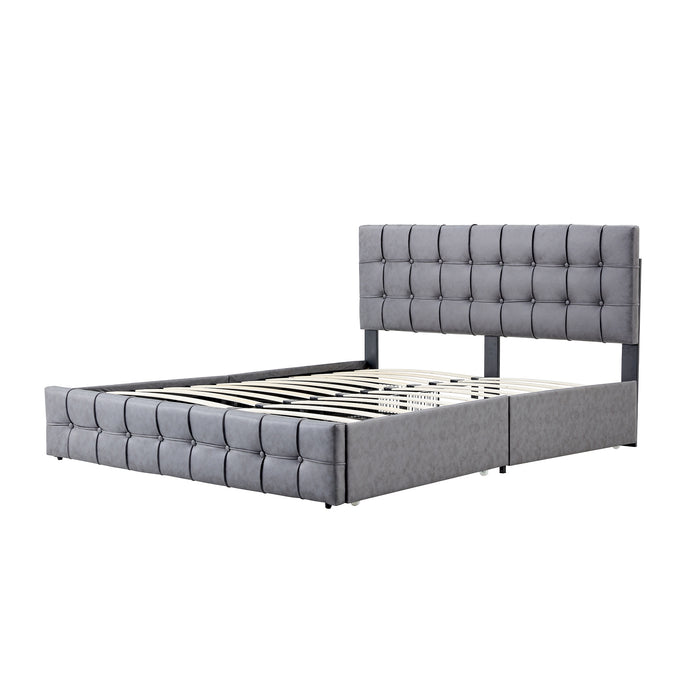 Hot Sale Queen Size Dark Grey Upholstered Platform Bed Frame  with Storage Drawers