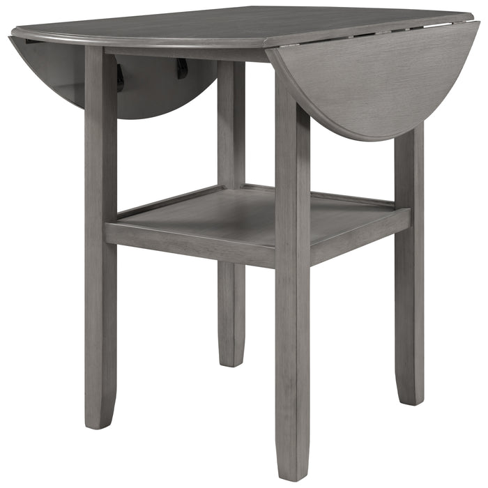 Farmhouse Round Counter Height Kitchen Dining Table with Drop Leaf  - Gray