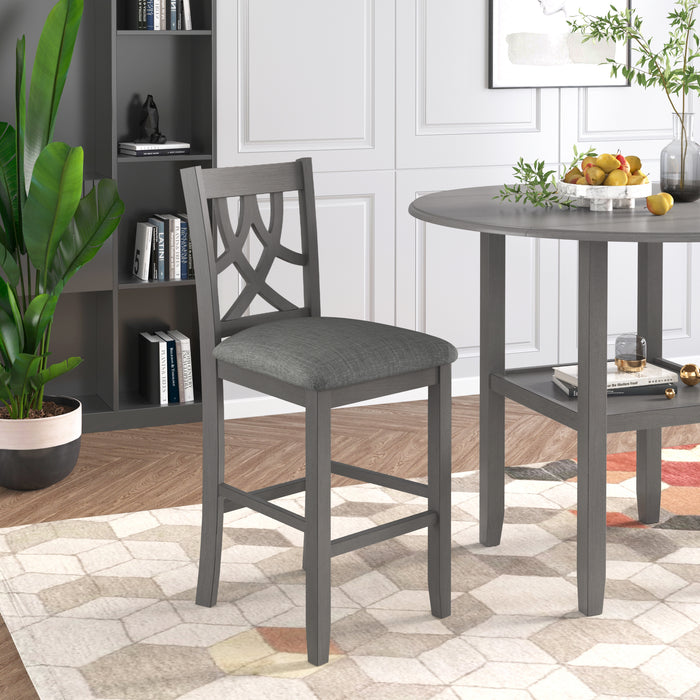 3-Piece Farmhouse Round Counter Height Kitchen Dining Table Set with Drop Leaf Table - Gray