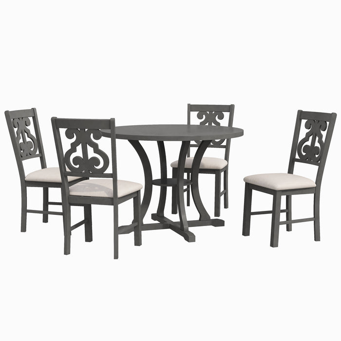 5-Piece Round Dining Table and Chair Set - Gray