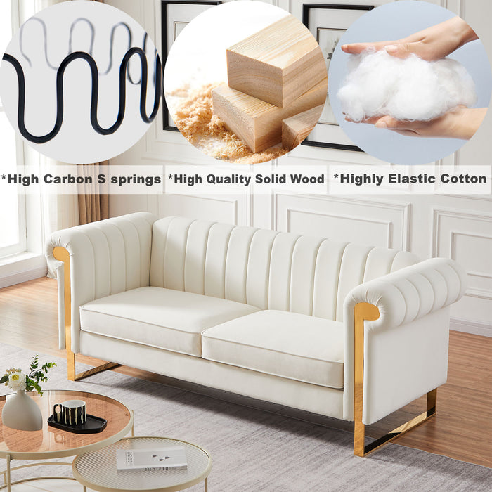 Contemporary Velvet Upholstered Sofa - Beige