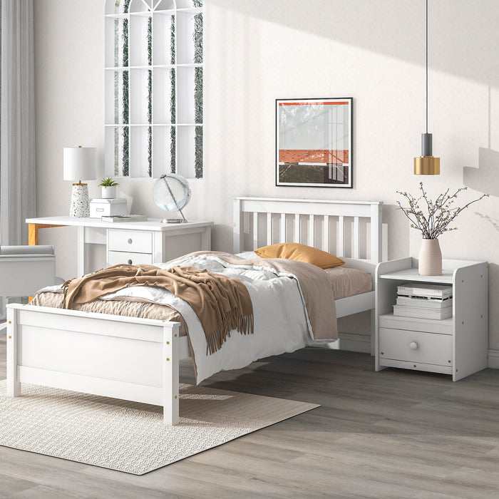 Twin Bed with with 1 Nightstand, White