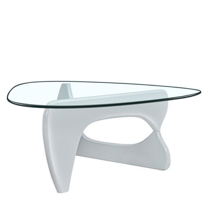 Modern Triangle coffee table with Clear Glass Top for Living Room - White