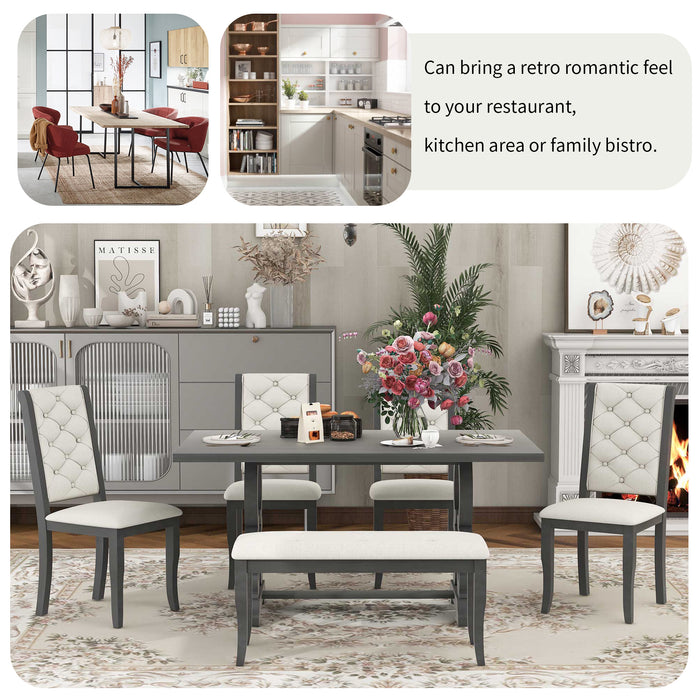 6-Piece Retro Dining Set with Unique-designed Table Legs - Antique Grey