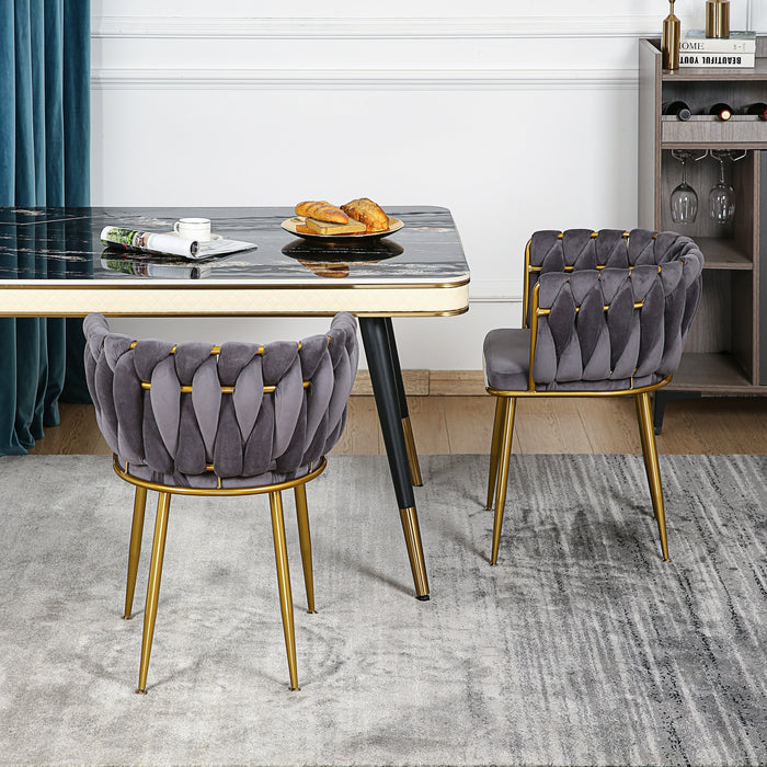 Velvet Dinning upholstered Chair with Gold Metal Legs (grey)