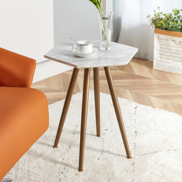 Modern Minimalism White Faux Marble End Table( MDF Tabletop + Metal Legs )