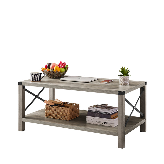 Modern Farmhouse Coffee Table, X- Frame (Gray)