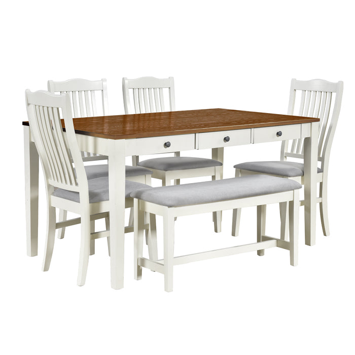 6-Piece Mid-Century Wood Dining Table Set- Butter Milk