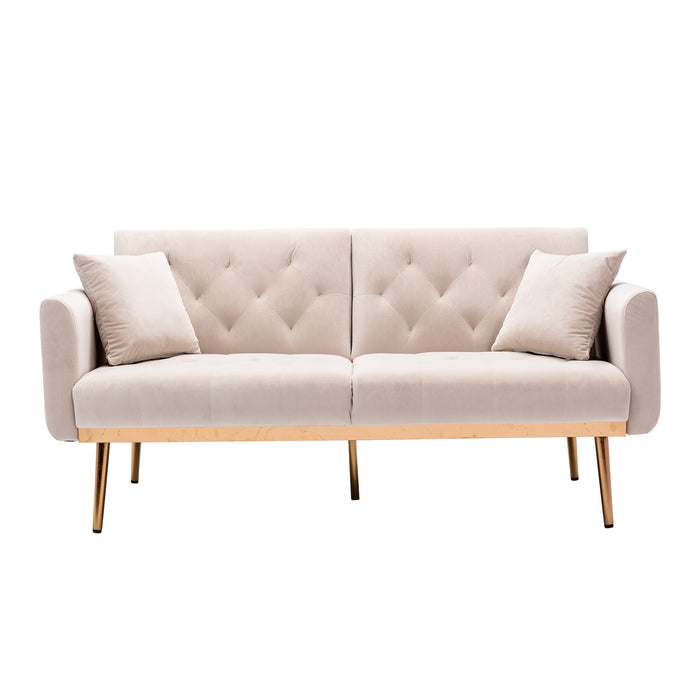 Velvet loveseat with rose gold metal feet