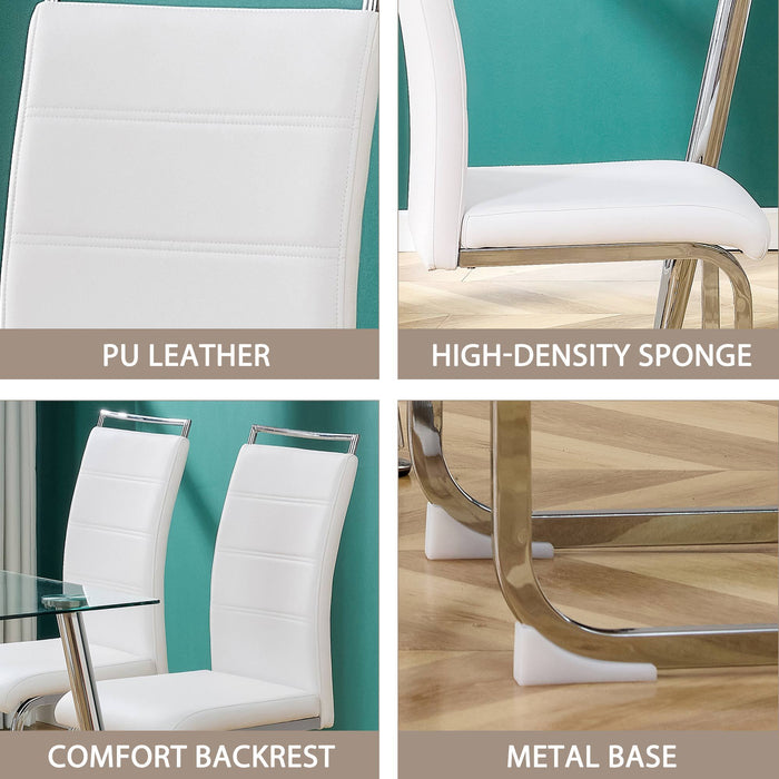 Modern Dining Chairs (Set of 4) ( White+PU)