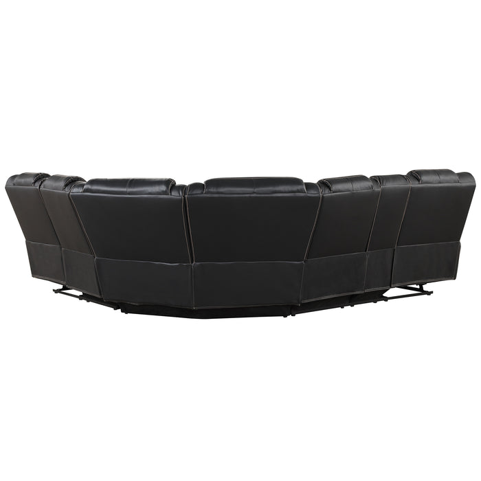 Modern Faux Leather Manual Reclining with Center Console & LED Light - Black