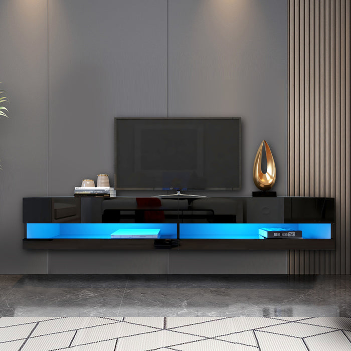 Wall Mounted Floating 80" TV Stand with 20 Color LEDs Black