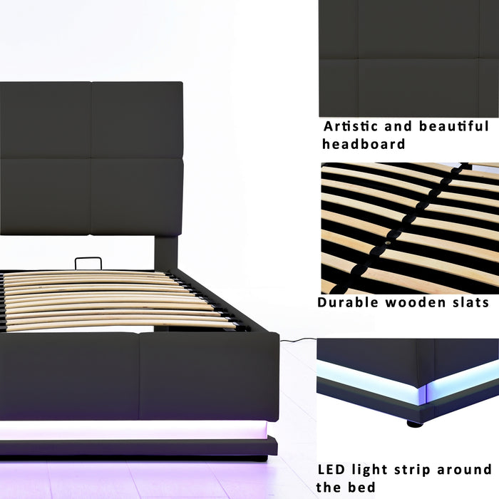 Queen Tufted Upholstered  Storage Platform Bed  with LED Lights and USB charger - Black