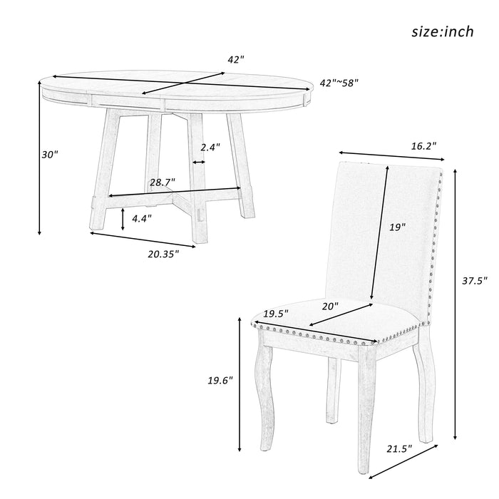 5-Piece Farmhouse Dining Table Set - Natural Wood Wash