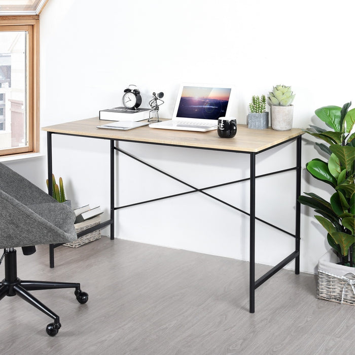 Metal Frame Home Office Writing Desk - Oak & Black