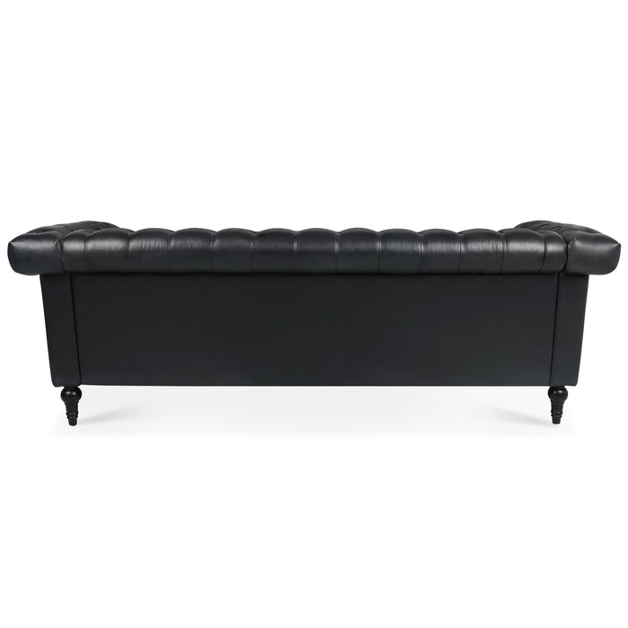 Traditional  Square Arm Chesterfield 3 seater Sofa - Black