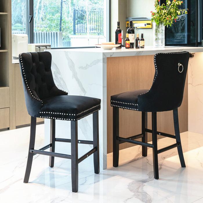 Contemporary Velvet Upholstered Barstools , Set of 2 (Black)