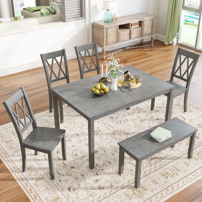 6-piece Farmhouse Rustic Dining Table set - Antique Gray wash