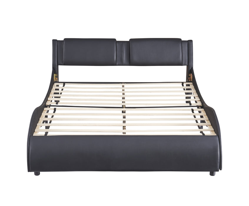 Queen Size Upholstered Faux Leather Platform Bed with LED Light Bed Frame - Black