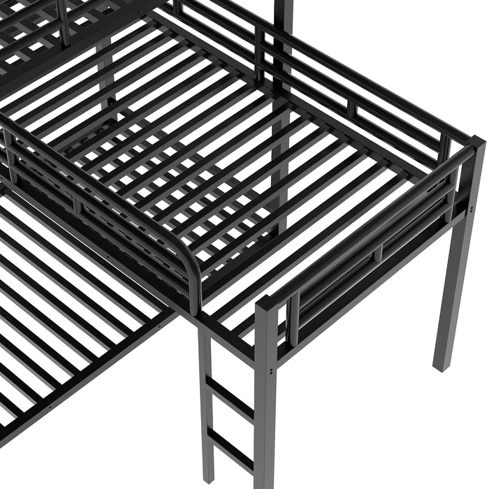 L-shaped Metal Triple Twin Size Bunk Bed - Black