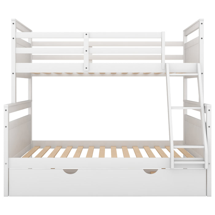 Twin over Full Bunk Bed with Ladder -  White