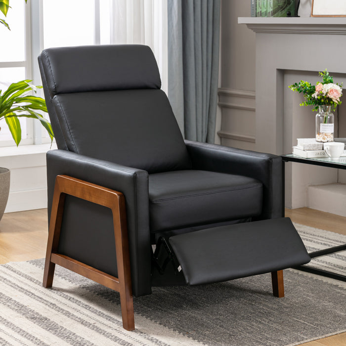 Wood Framed PU Leather Recliner Chair-Black