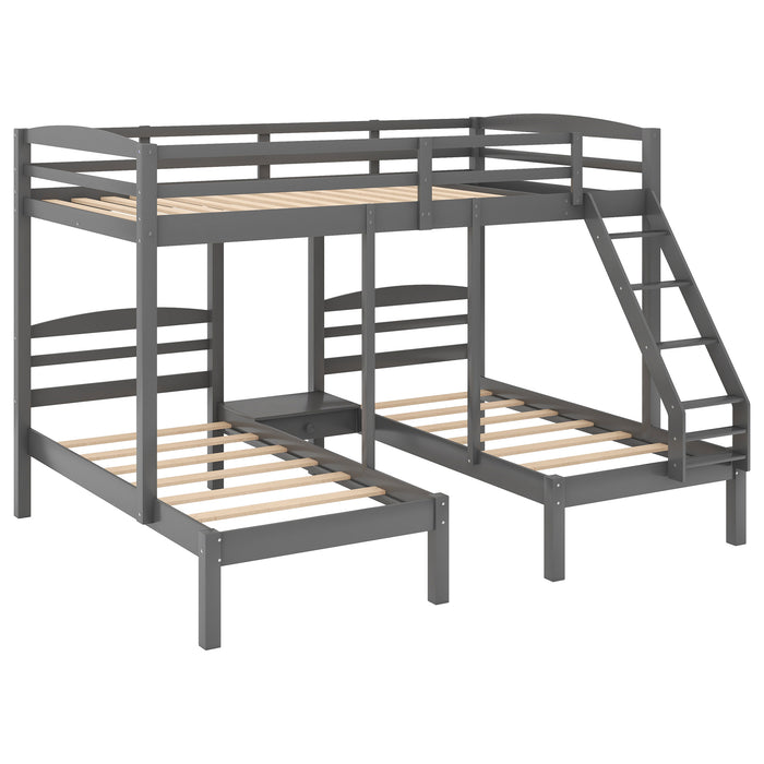 Full over Twin & Twin Bunk Bed, Triple Bunk Bed - Gray