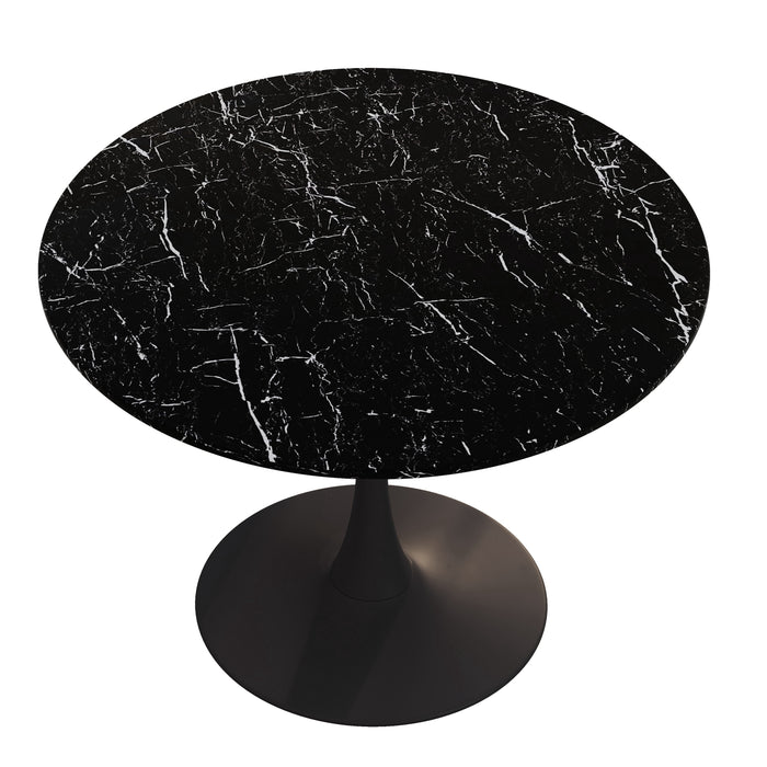 42.12"Modern Round Dining Table with Printed Black Marble Table Top