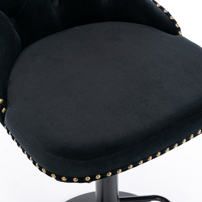 Swivel Velvet Barstools, Black (Set of 2）