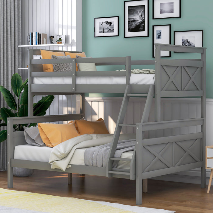 Twin over Full Bunk Bed with ladder & Safety Guardrail - Gray