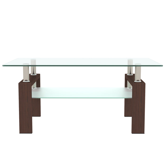 Rectangle Walnut Glass Coffee Table