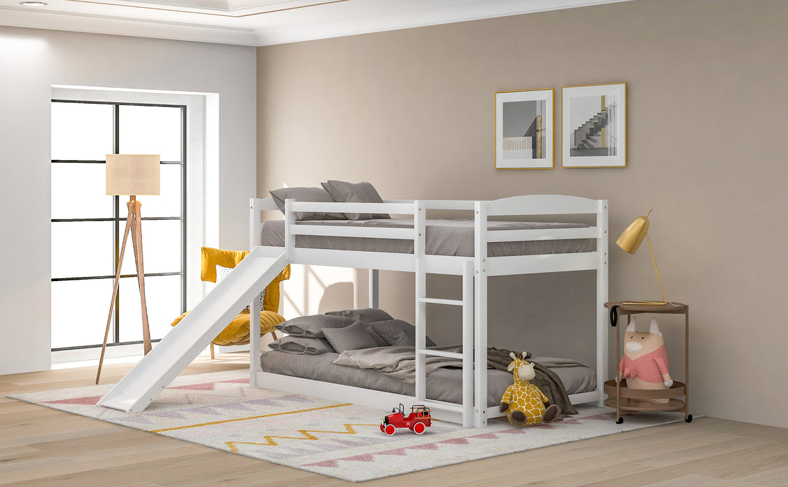 Twin over Twin Bunk Bed with Convertible Slide and Ladder - White