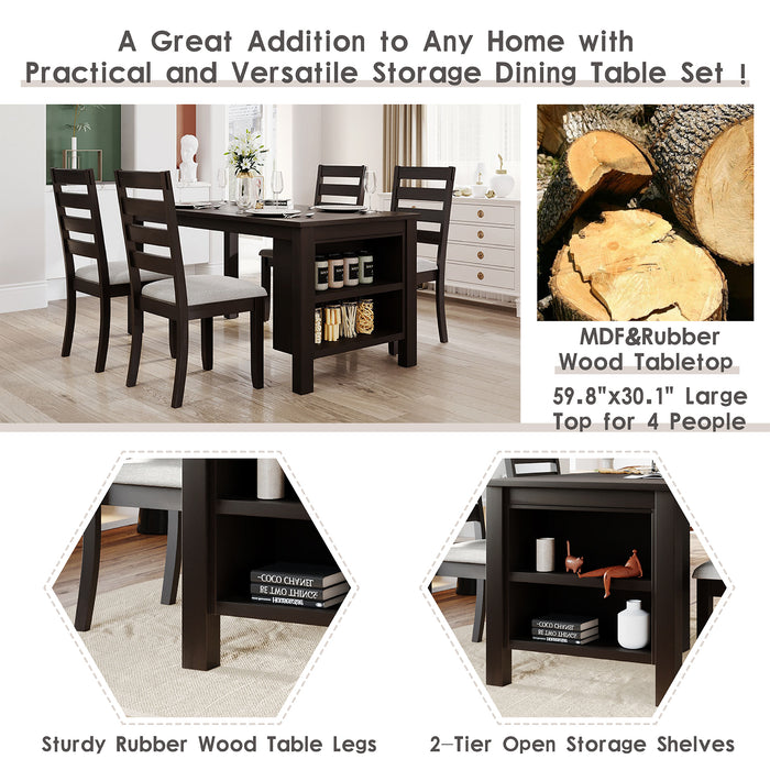 5-Piece Farmhouse Wood Dining Table Set - Espresso