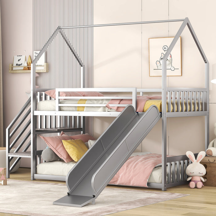 Twin over Twin Metal House Bunk Bed - Silver