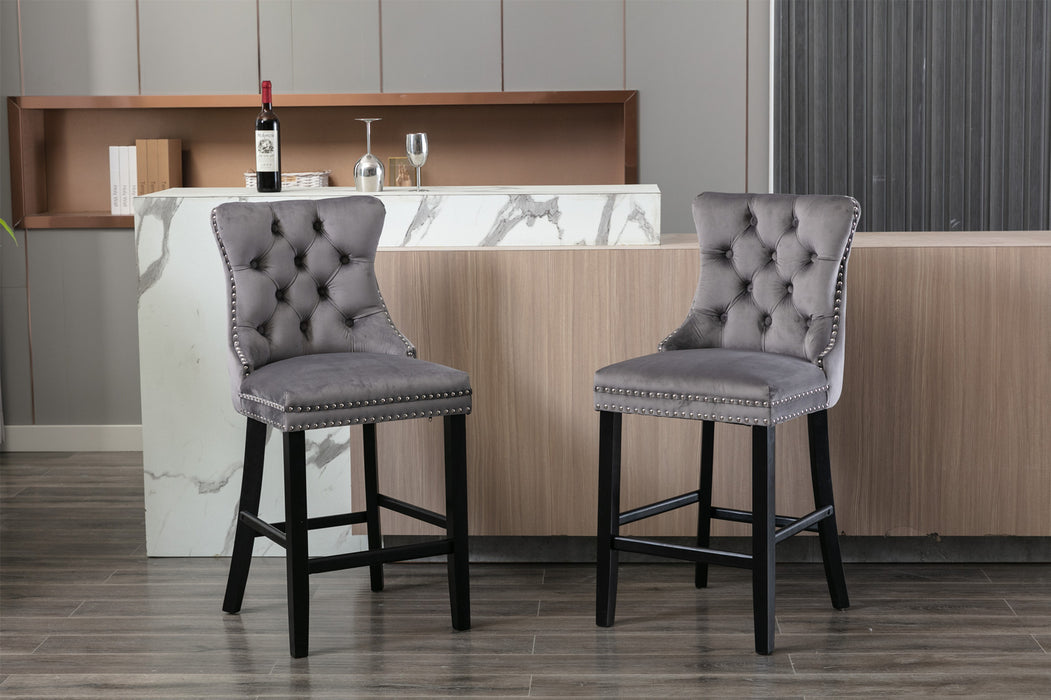 Contemporary Velvet Upholstered Barstools, Set of 2 (Gray)