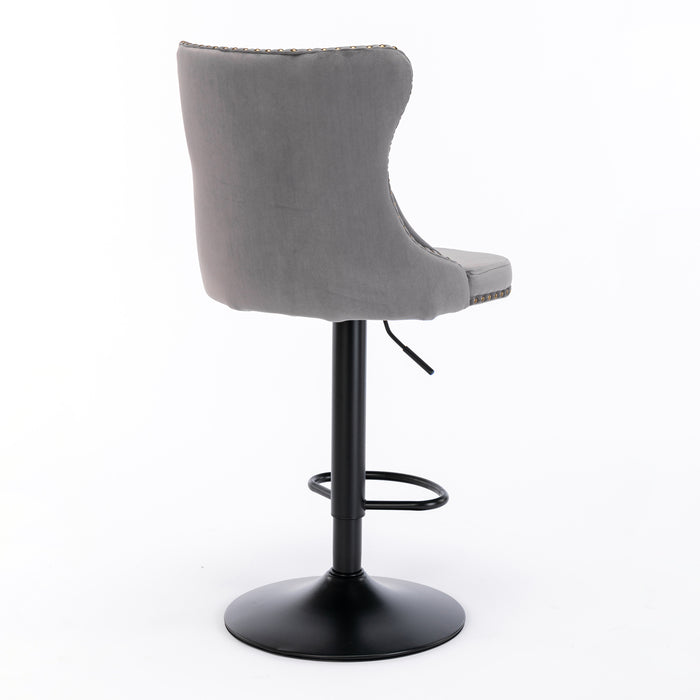 Swivel Velvet Barstools , Gray (Set of 2）