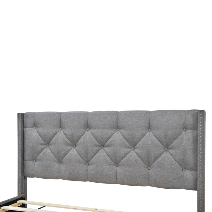 Queen Size Storage Bed Linen Upholstered Platform Bed with Two Drawers - Gray