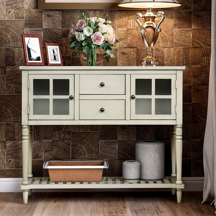 Farmhouse Console Table with Bottom Shelf -Antique Cream