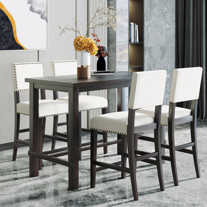 5-Piece Counter Height Dining Set - Espresso + Beige